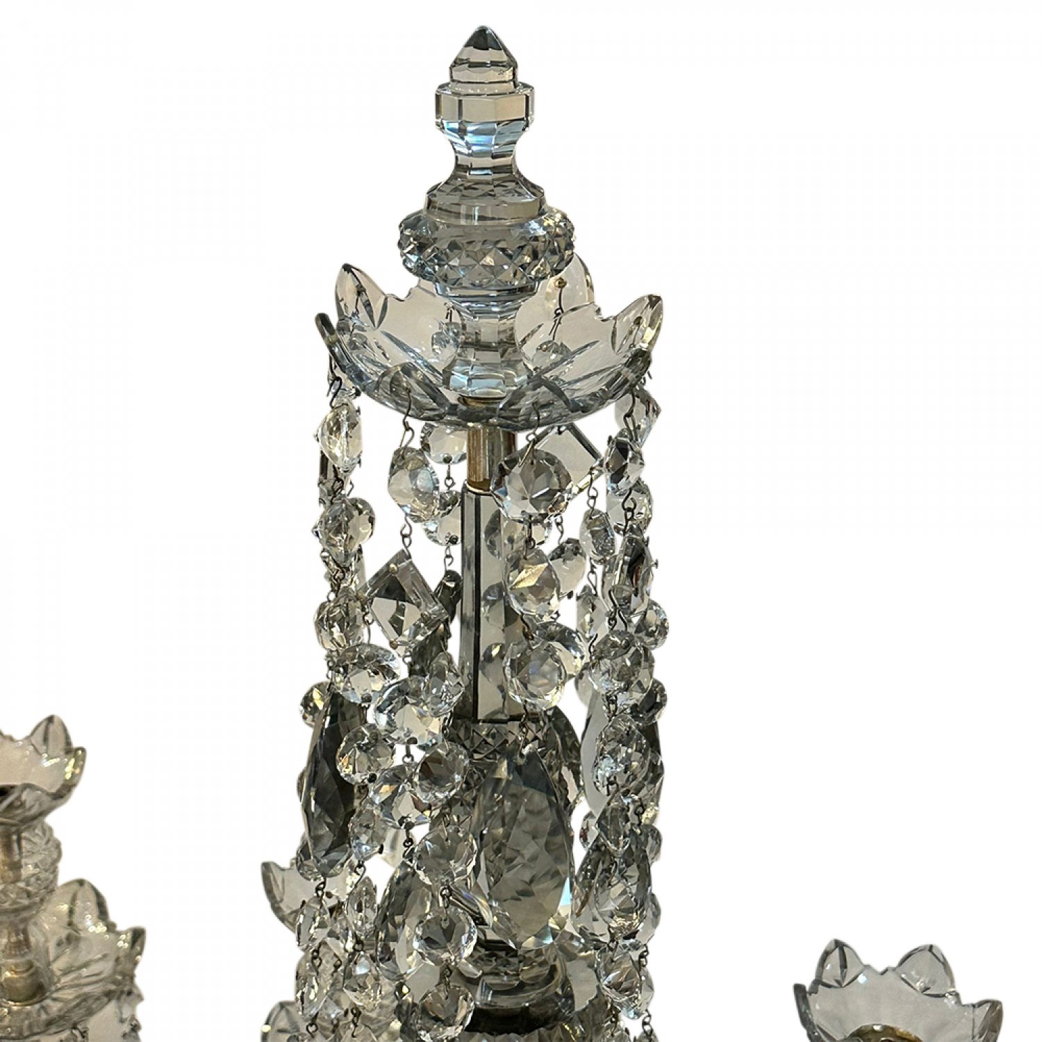 Exquisite pair of glass Girandole 4 branch centre pieces 