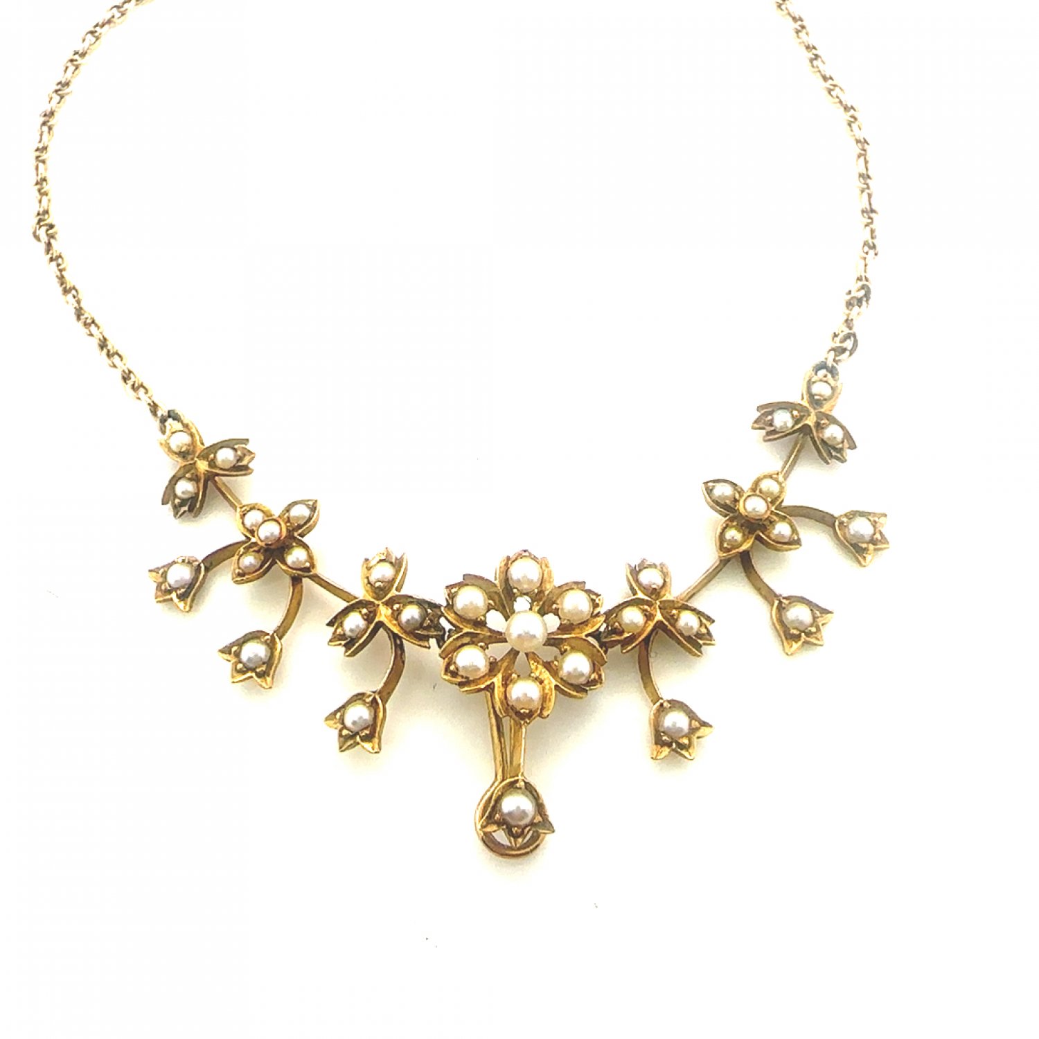 15ct yellow gold daisy and pearl necklace 