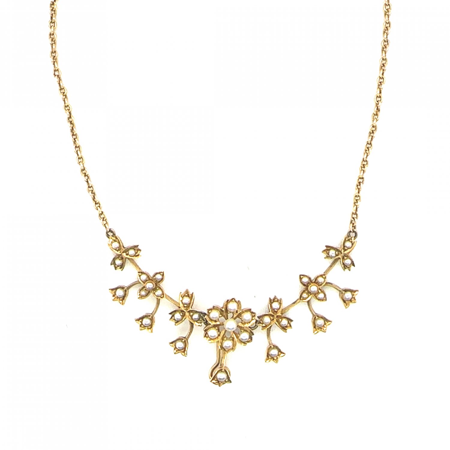 15ct yellow gold daisy and pearl necklace 