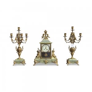 French 19th century clock garniture on green onyx 