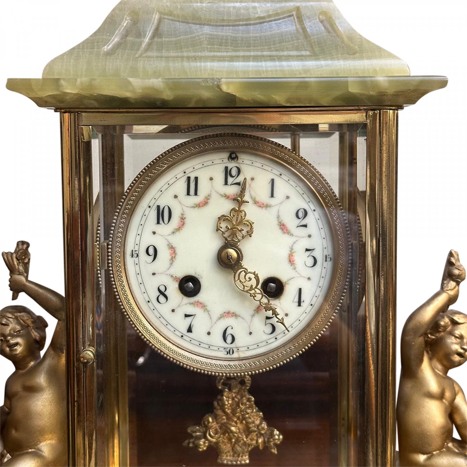 French 19th century clock garniture on green onyx 