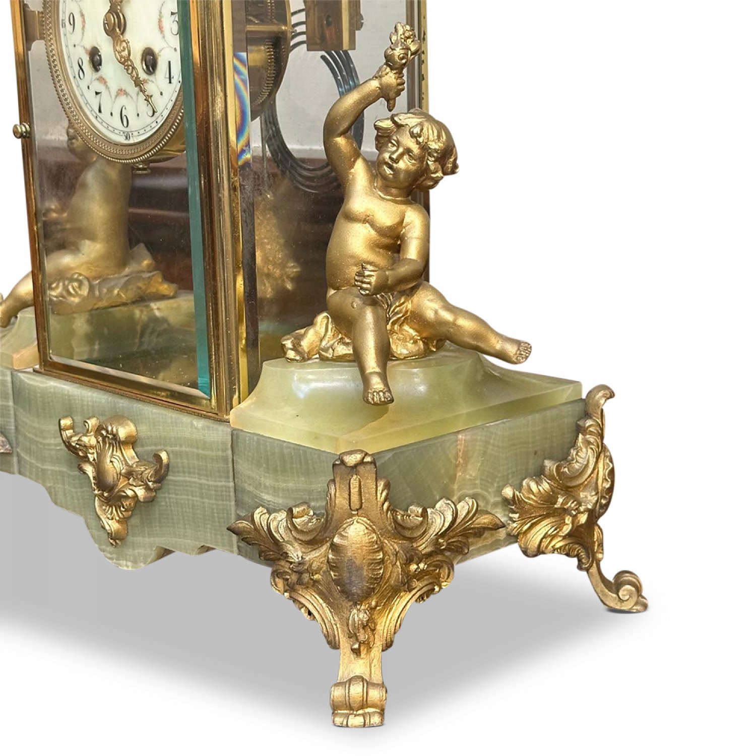 French 19th century clock garniture on green onyx 