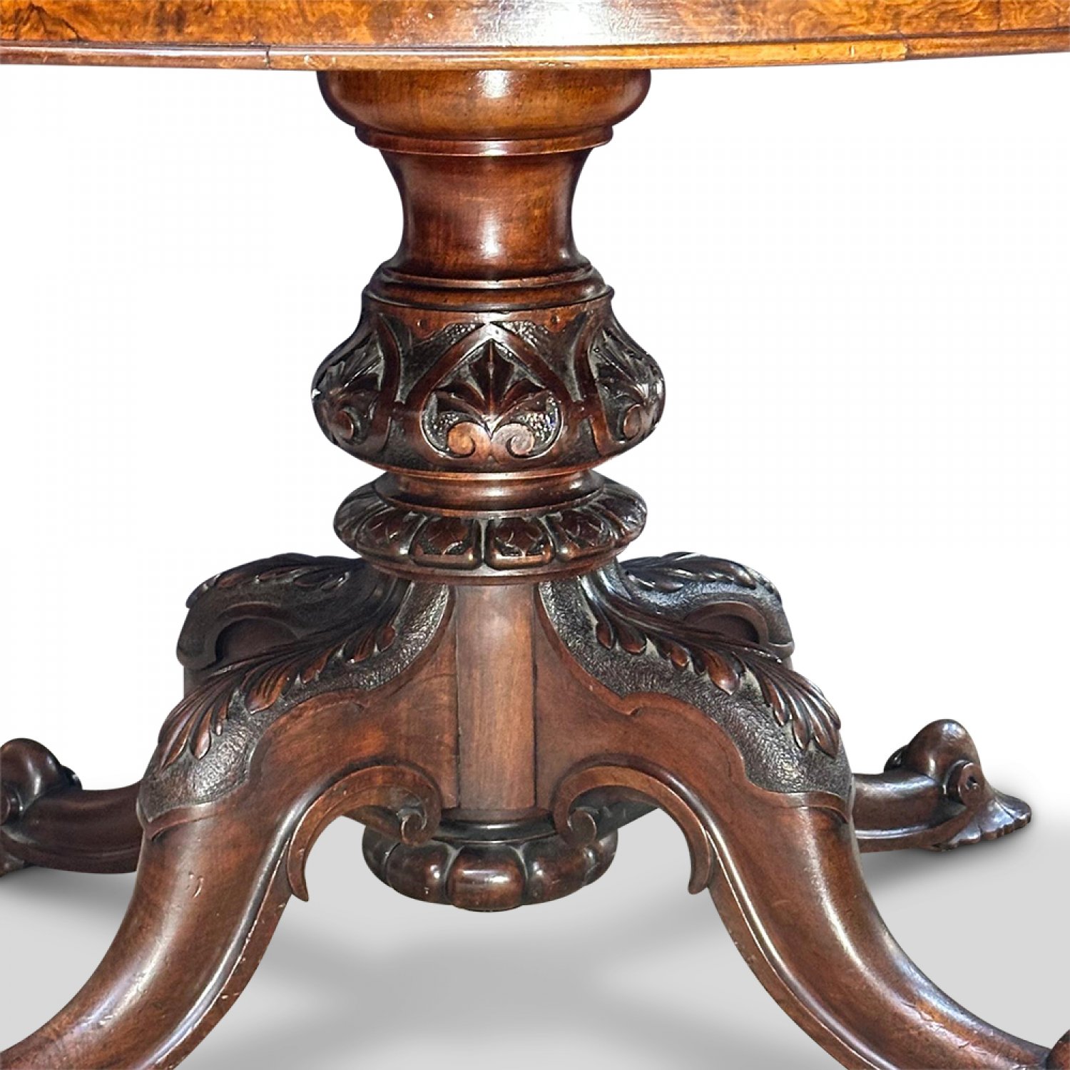 English burr walnut crossbanded oval centre table 