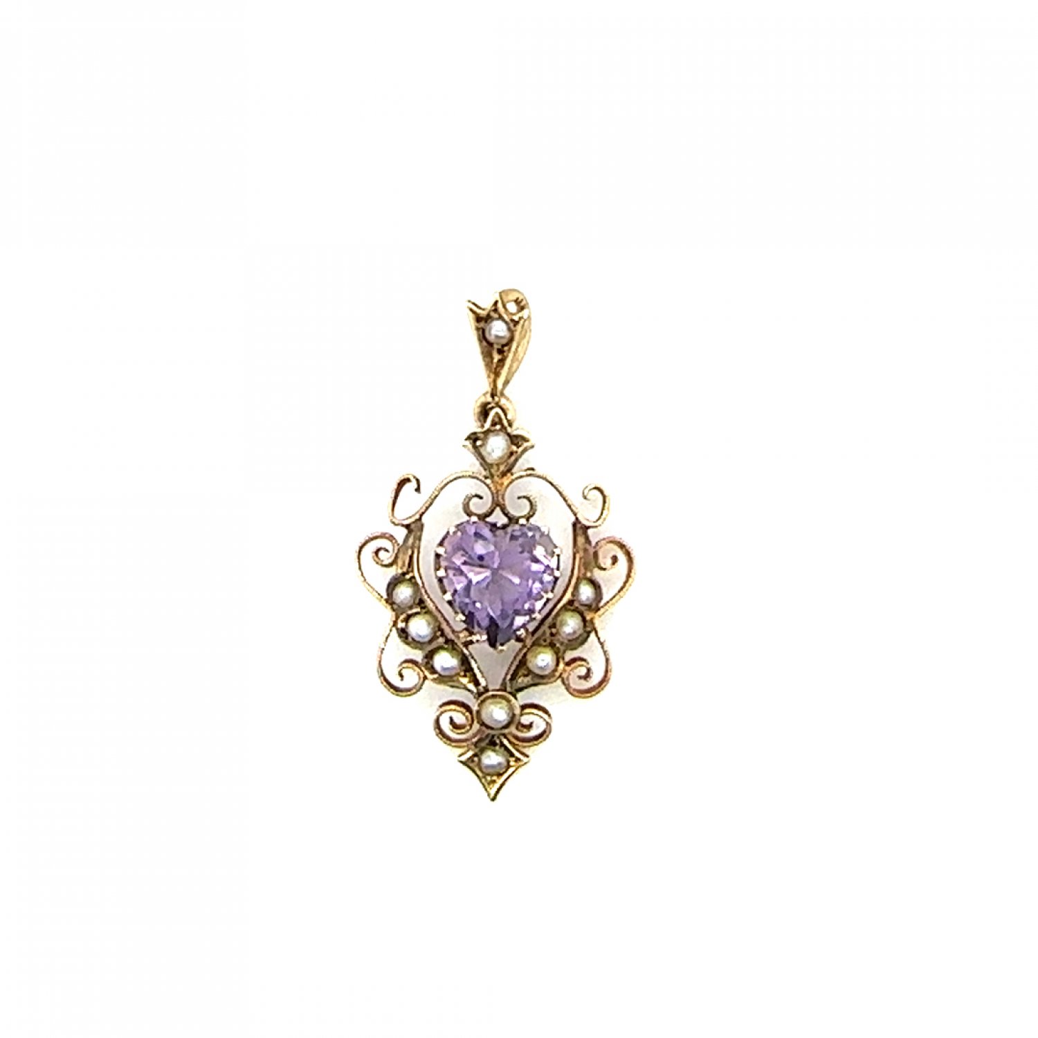 19th century 15ct rose gold pendant with amethyst and seed pearls