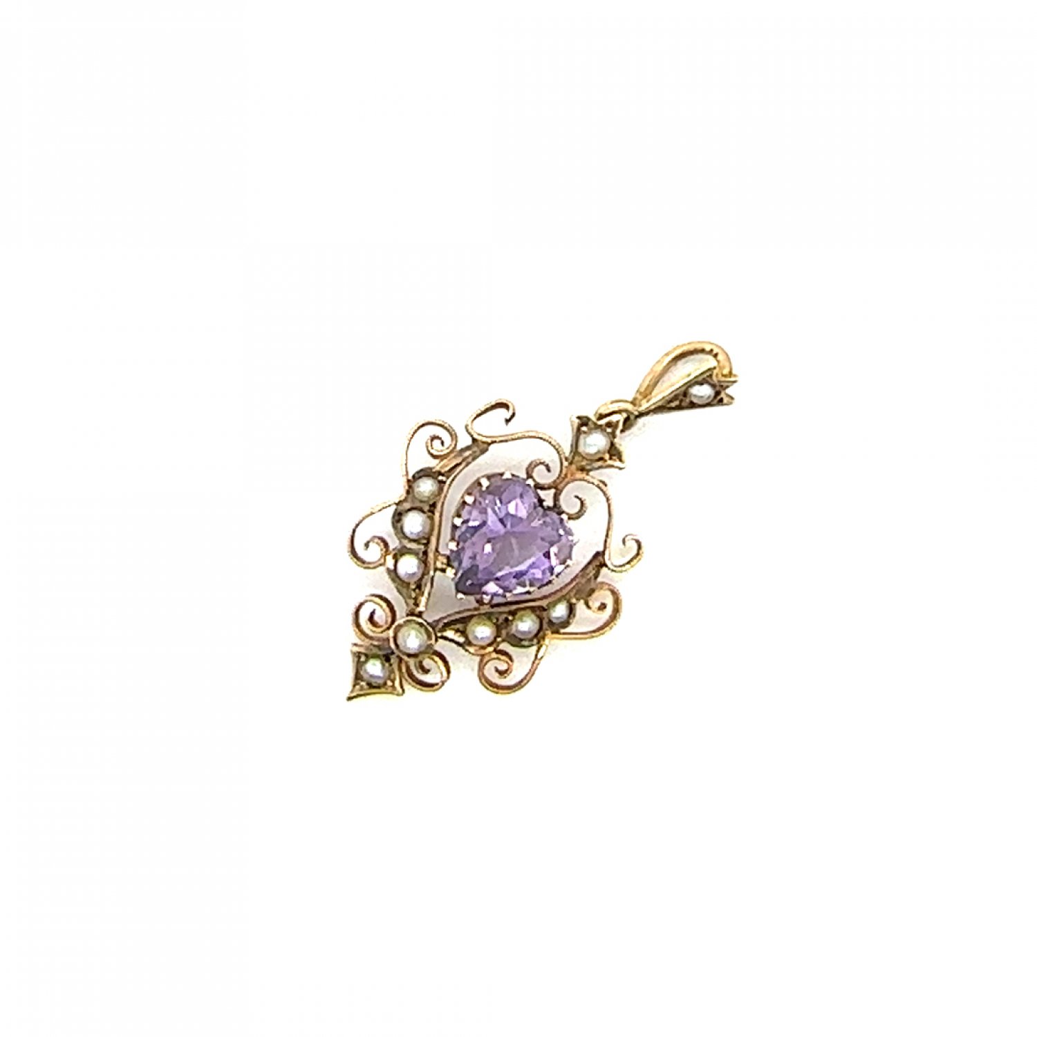 19th century 15ct rose gold pendant with amethyst and seed pearls