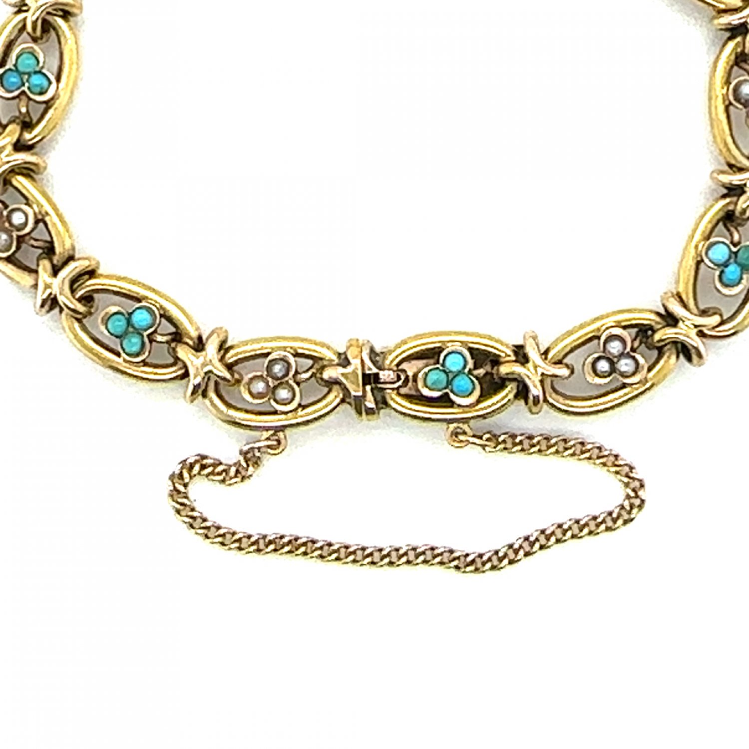 15ct yellow gold bracelet set with turquoise and seed pearls 