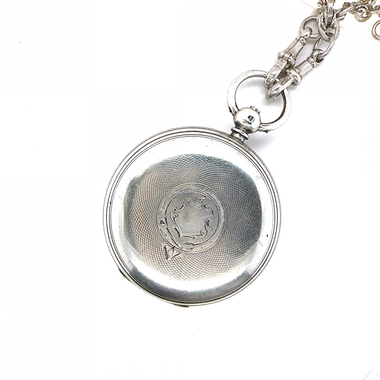 English sterling silver open faced pocket watch and fob chain 