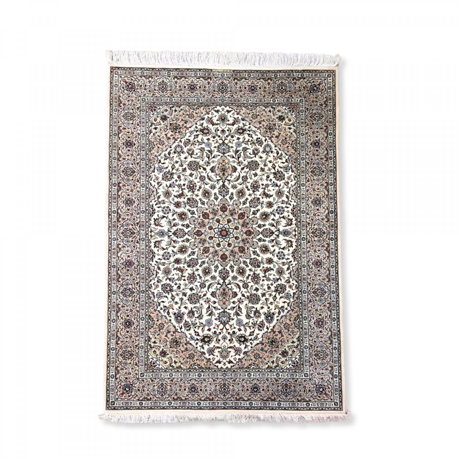 Superb finely knotted silk Persian Kashan carpet