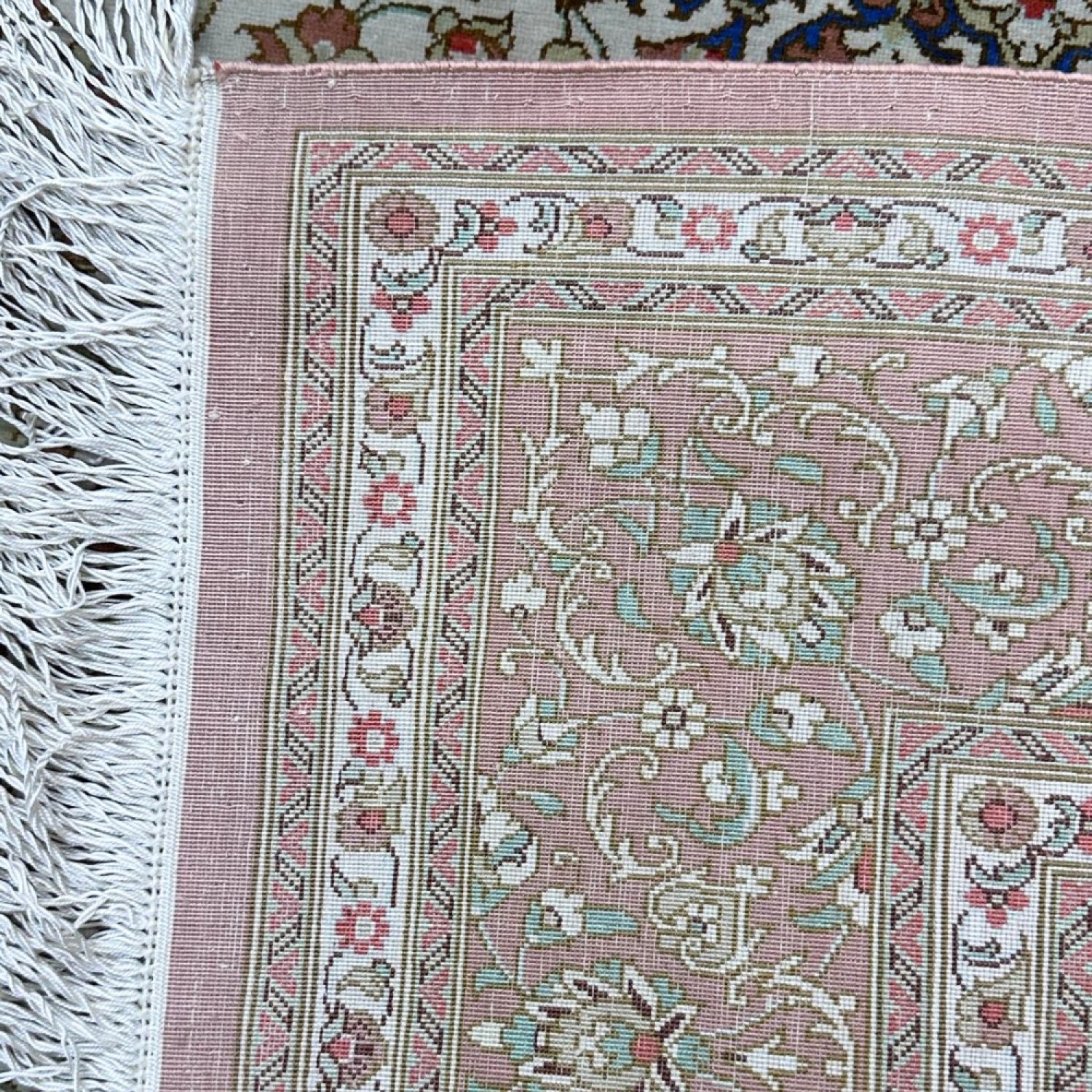 Qom silk Persian carpet signed Arloob