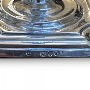 Pair Georgian style sterling silver petite candlesticks London 