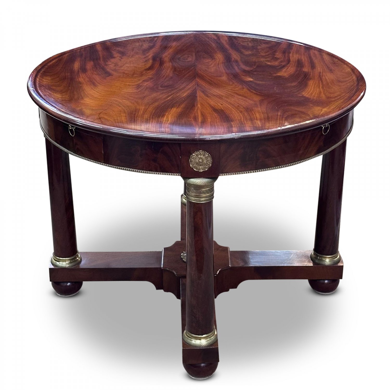 Superb French mahogany Empire style round games table with gilt bronze mounts 
