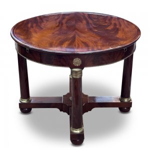 Superb French mahogany Empire style round games table with gilt bronze mounts 