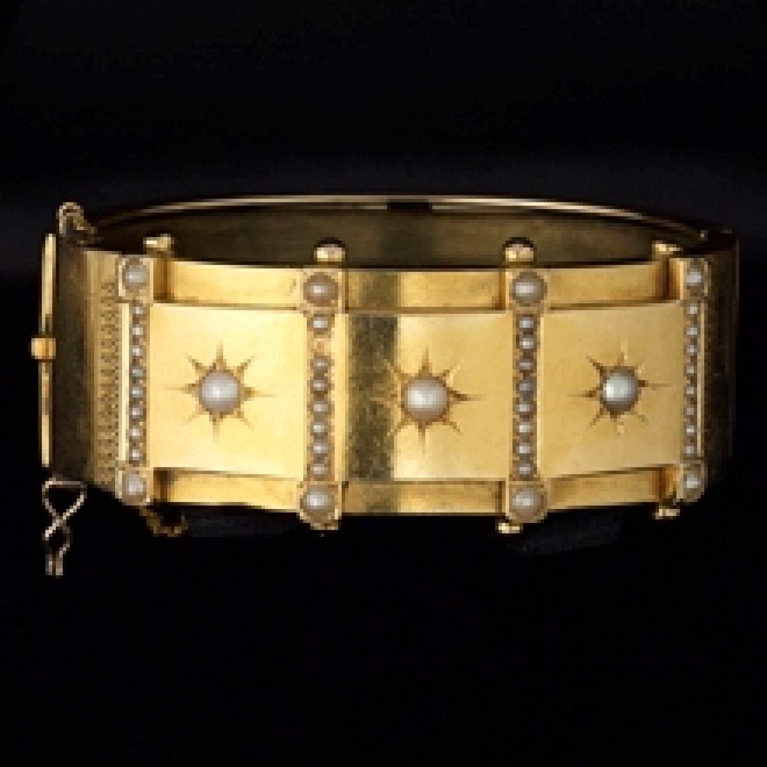 wide pearl Victorian cuff bangle