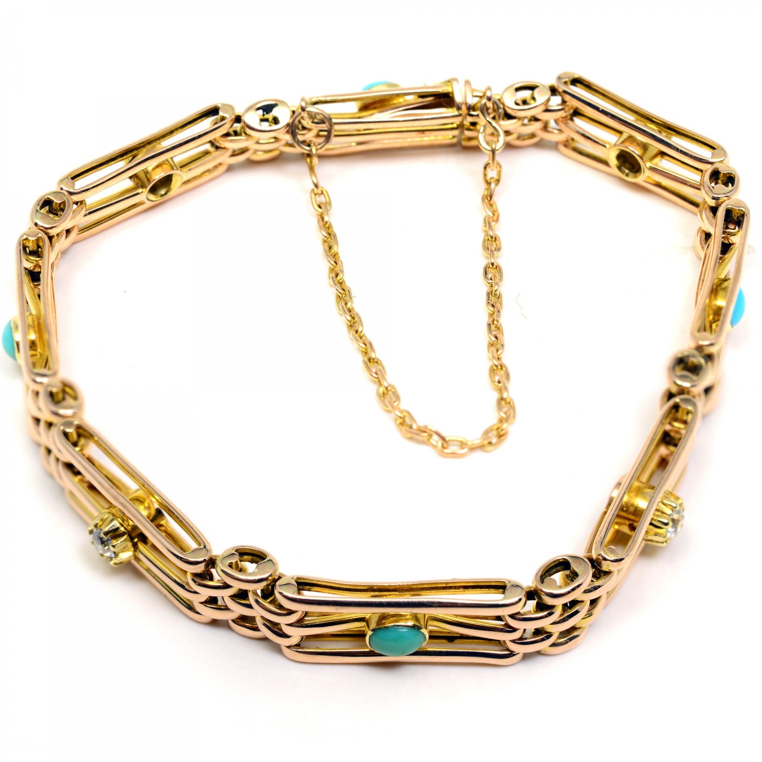 15ct Rose Gold 3 Turquoise 4 Diamond Gate Bracelet