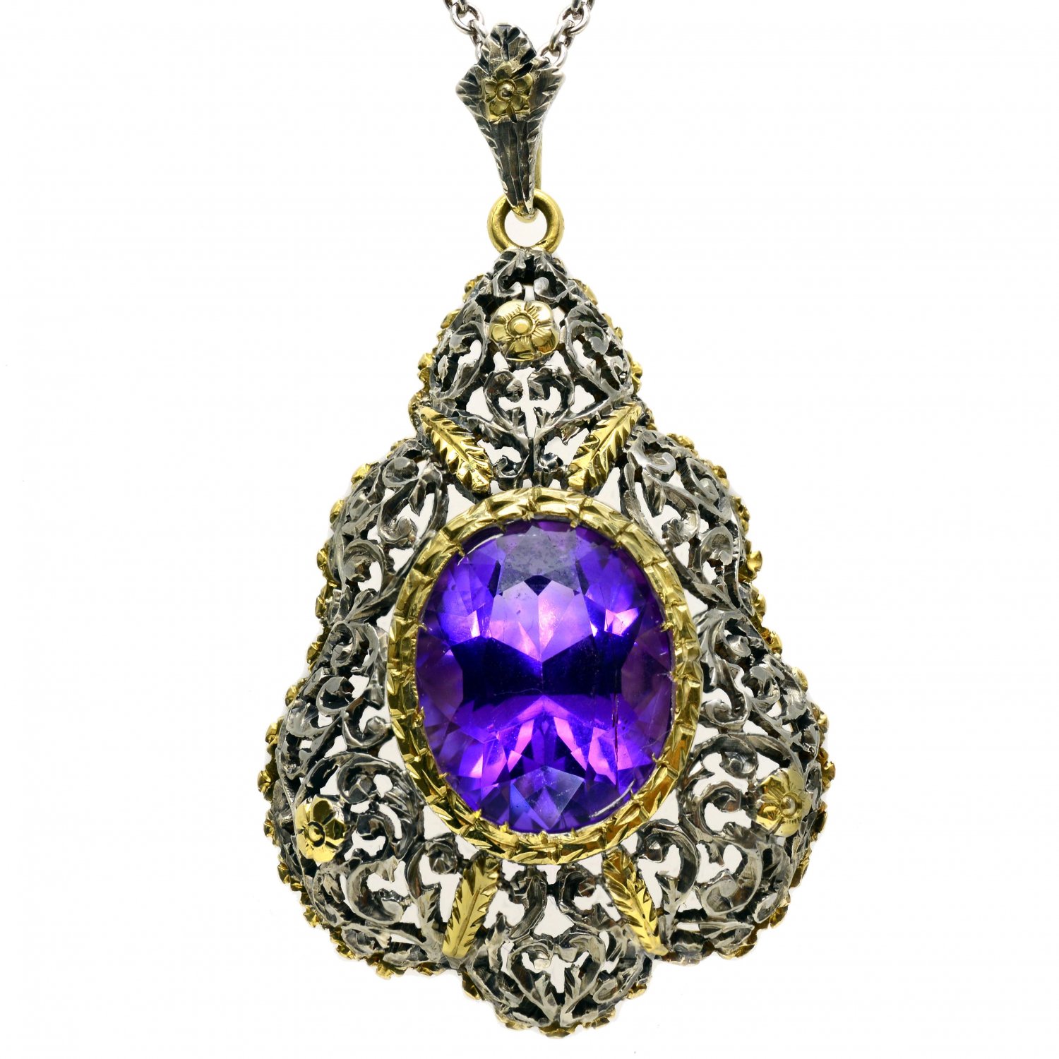 18ct Gold 6.20ct Amethyst Pendant on Silver Chain