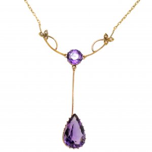 9ct Gold Amethyst and Seed Pearl Art Nouveau Pendant