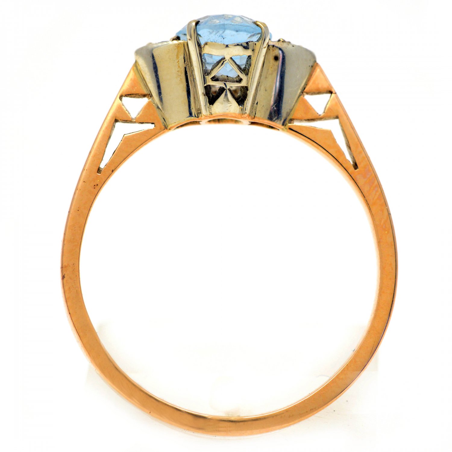 ART DECO 9ct Yellow Gold Aquamarine and 4 Diamond Ring