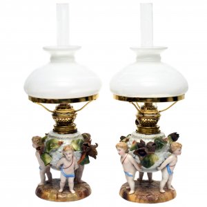 Von Schierholz's Fabulous Pair of Cherub Oil Lamps