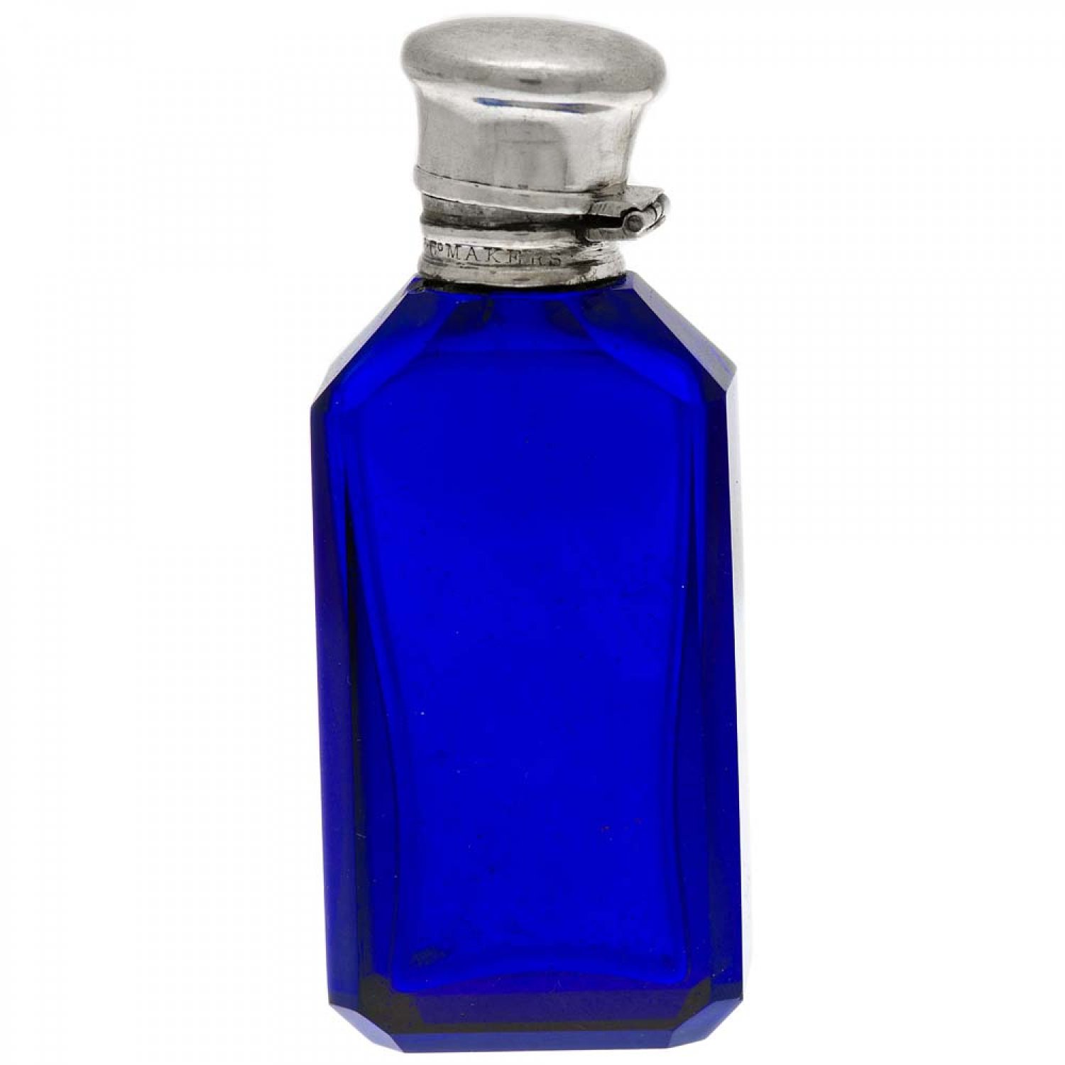 Cobalt Blue Silver Hinged Top Perfume Bottle (F623)