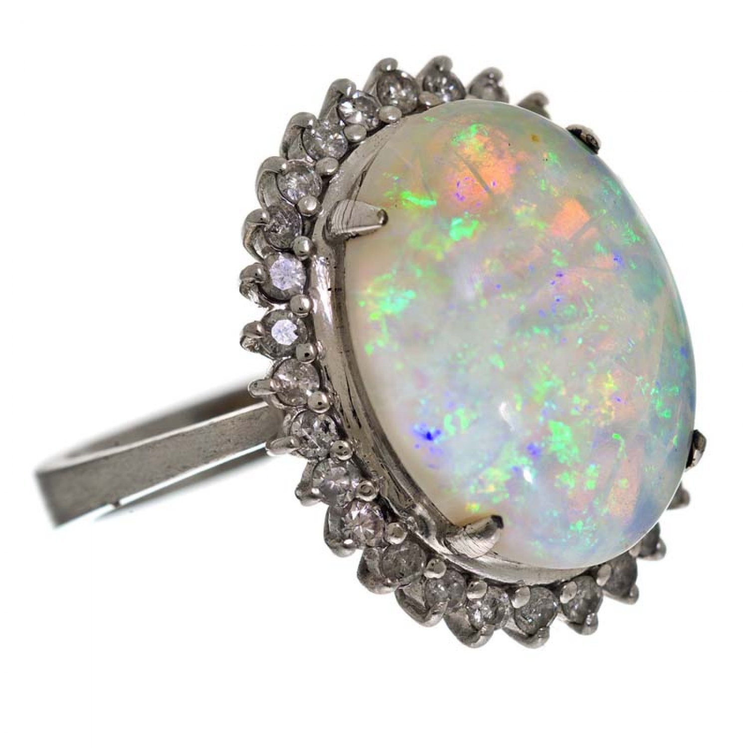 ESTATE 18ct White Gold Opal and Diamond Ring (RM103)