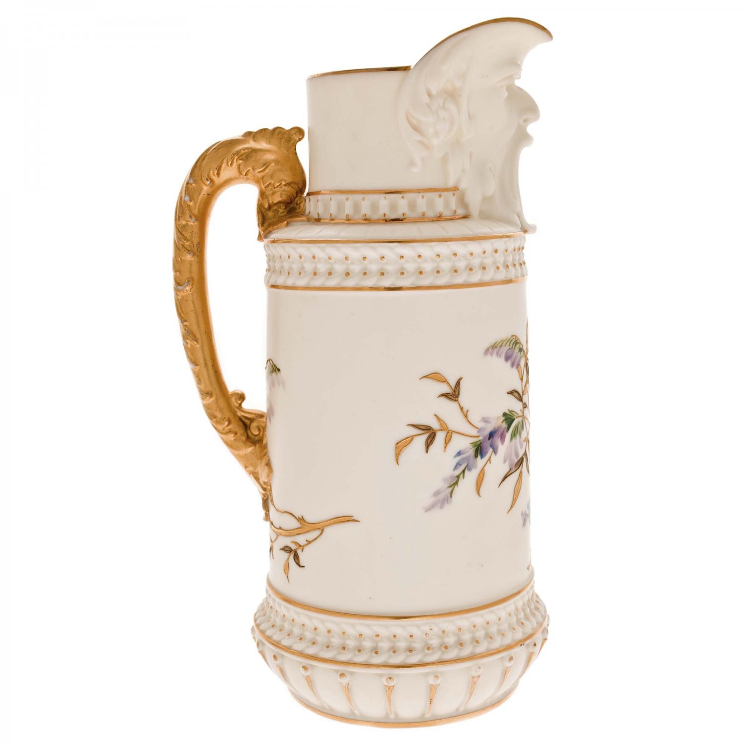 Royal Worcester. Jug 1867. Blush Ivory. Hand Painted. Floral and Gilded. [G716]