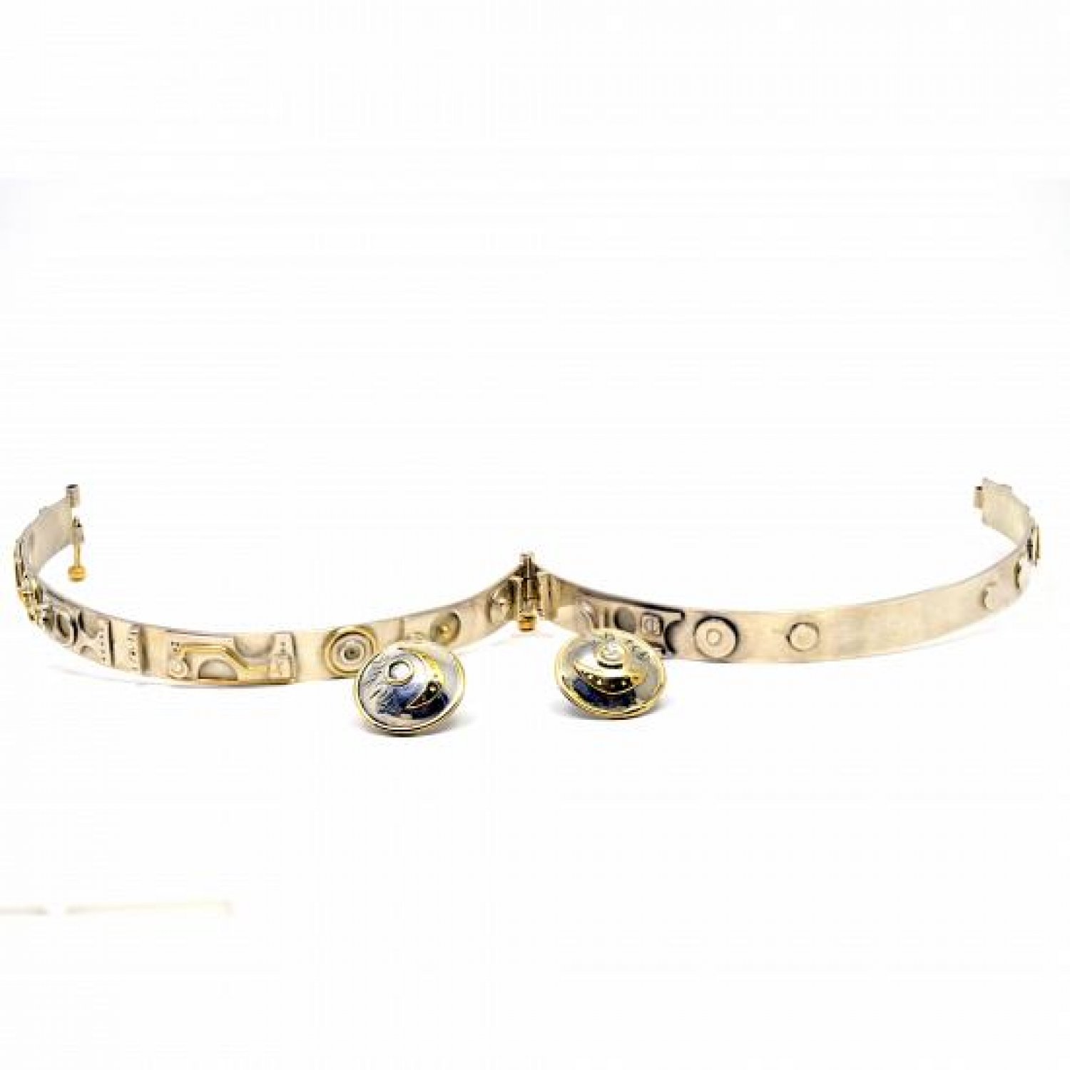 Mid Century Brutalist 1960 Designer Collar and Earring Sterling Silver Gold Set [B643]