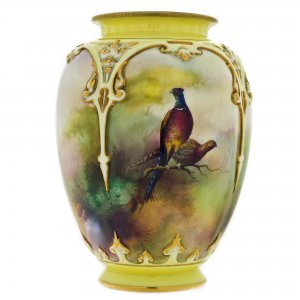 [H438] Royal Worcester Hadleyware Vase Signed Arthur Lewis