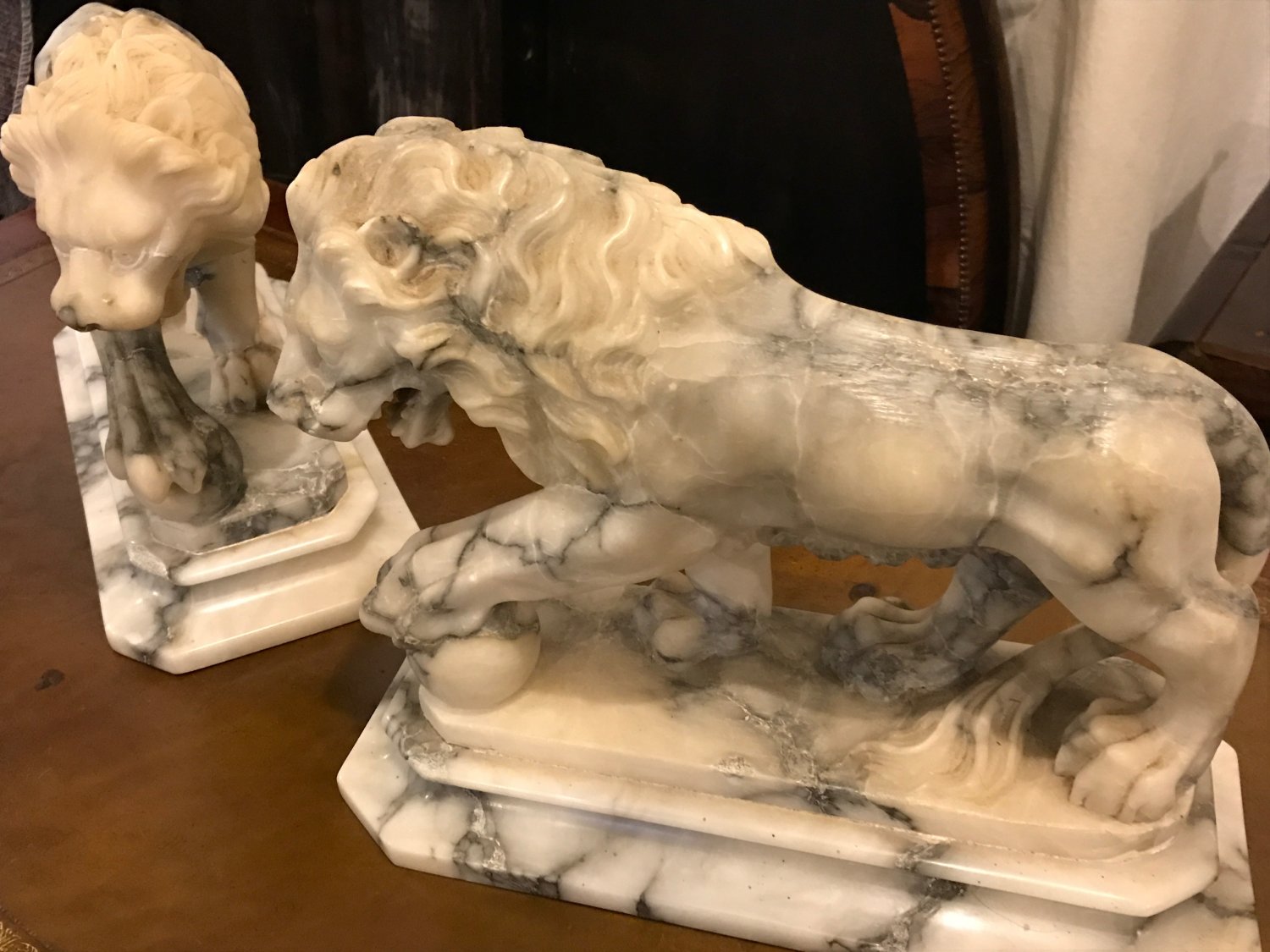 Pair Marble Lions