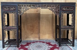 Qing Chinese Lacquered & Parcel Gilt Carved Wood Alter Table