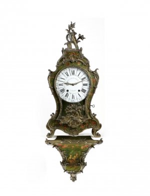 18th Century French Louis XV Vernis Martin Cartel Clock by Guillaume Gille, Paris. Circa 1760.