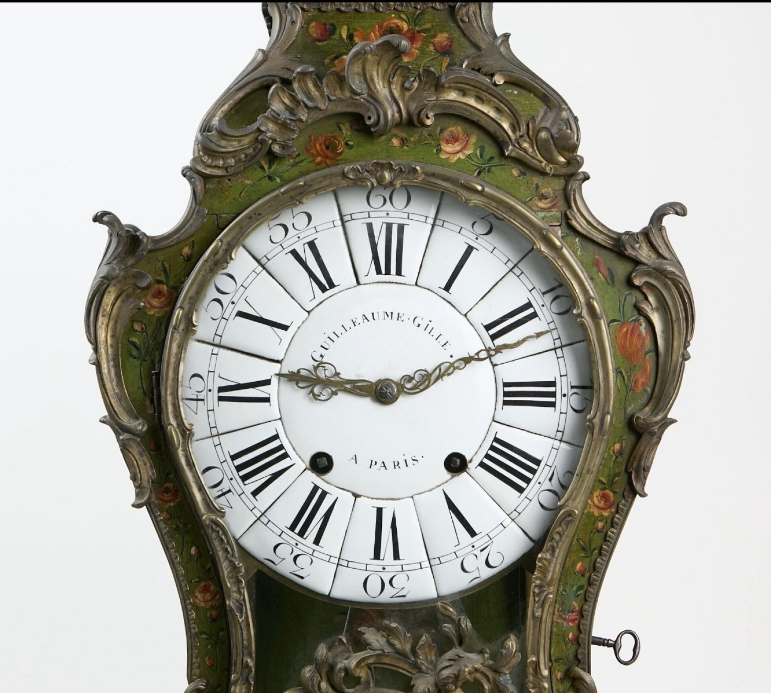 18th Century French Louis XV Vernis Martin Cartel Clock by Guillaume Gille, Paris. Circa 1760.