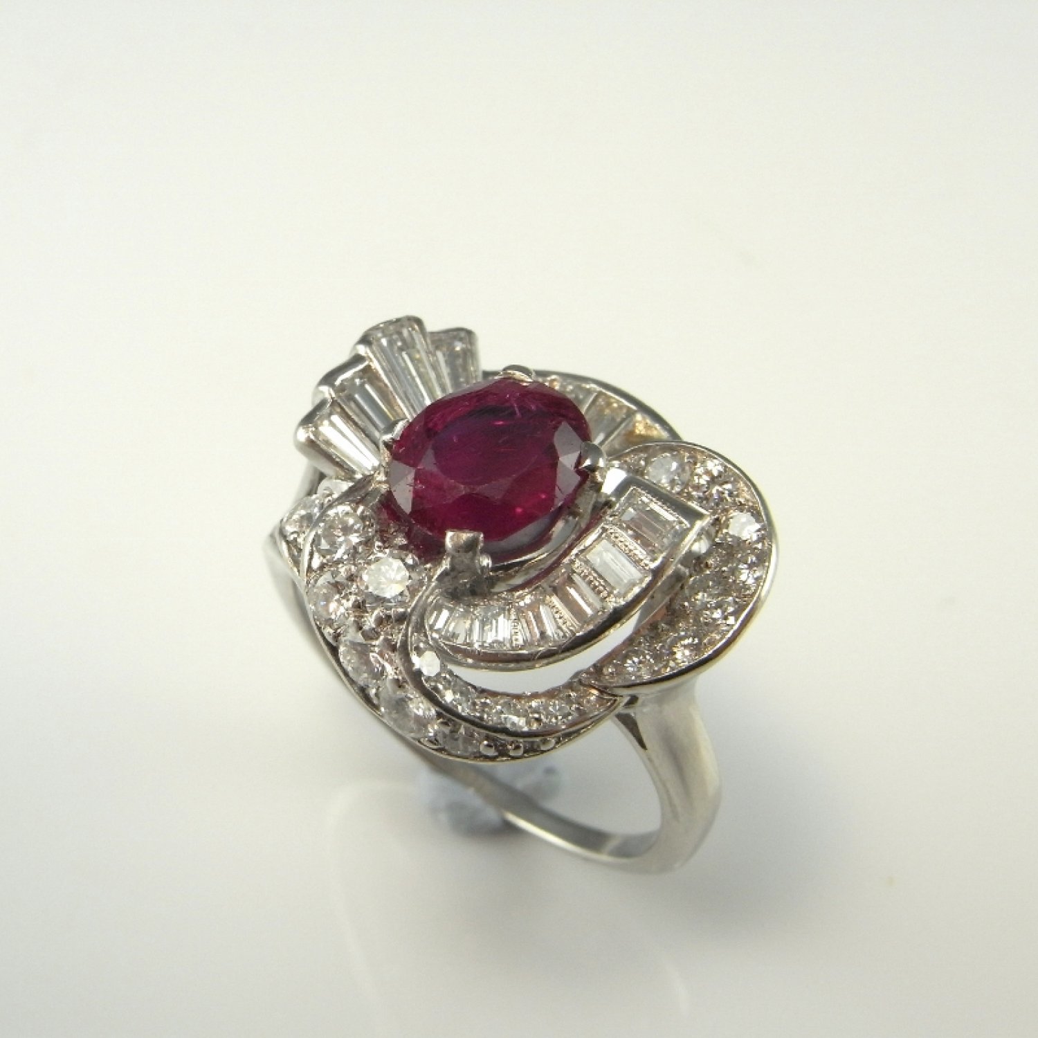 NO HEAT RUBY Ring Unheated Ruby Ring Natural Red Ruby Ring Art Deco Ruby Ring Platinum Ruby Diamond Ring 1920s Ruby Diamond Ring Engagement