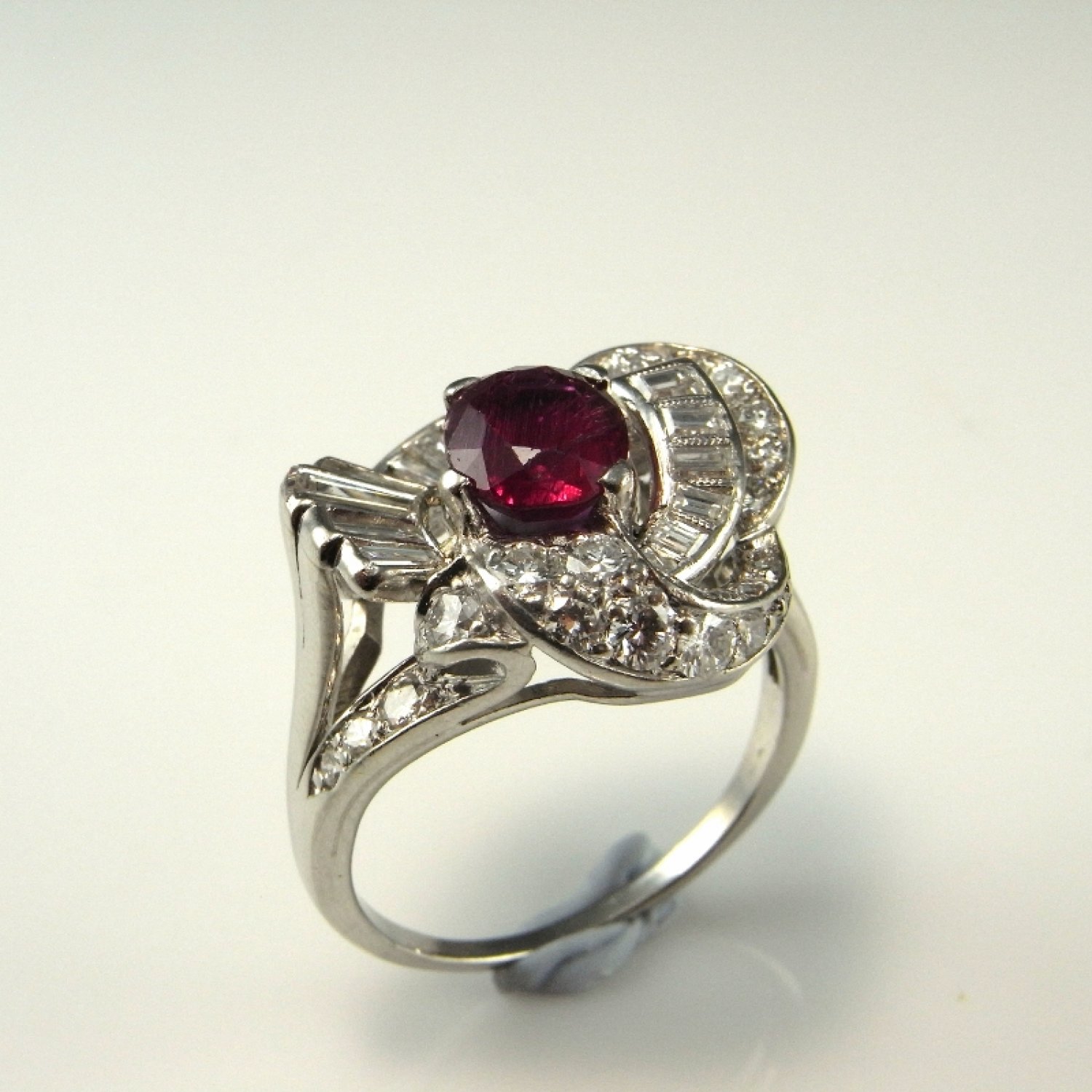 NO HEAT RUBY Ring Unheated Ruby Ring Natural Red Ruby Ring Art Deco Ruby Ring Platinum Ruby Diamond Ring 1920s Ruby Diamond Ring Engagement