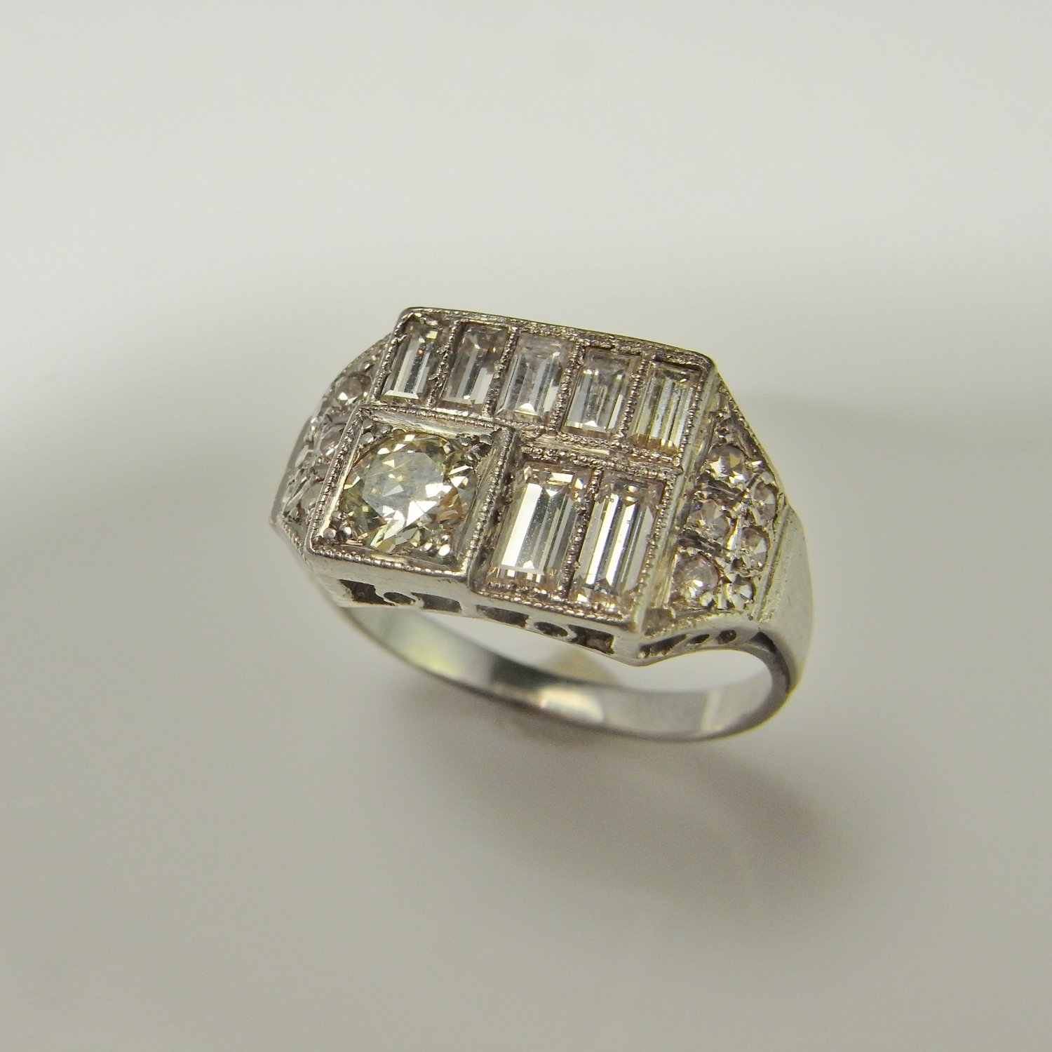 Old European Cut Platinum Diamond Engagement Ring Art Deco