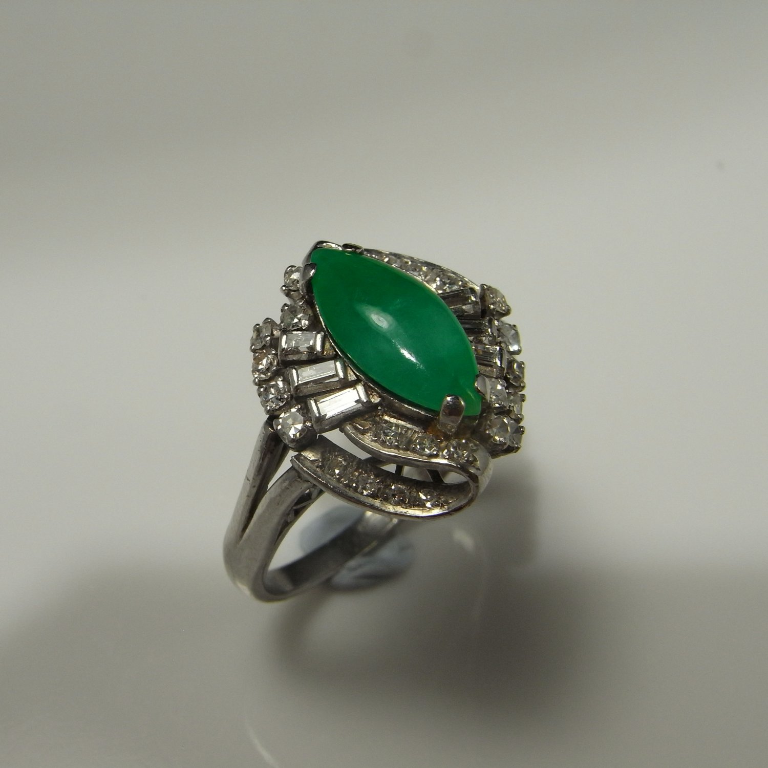 Vivid Green UNTREATED Jadeite Jade Diamond Engagement Ring 18K White ...