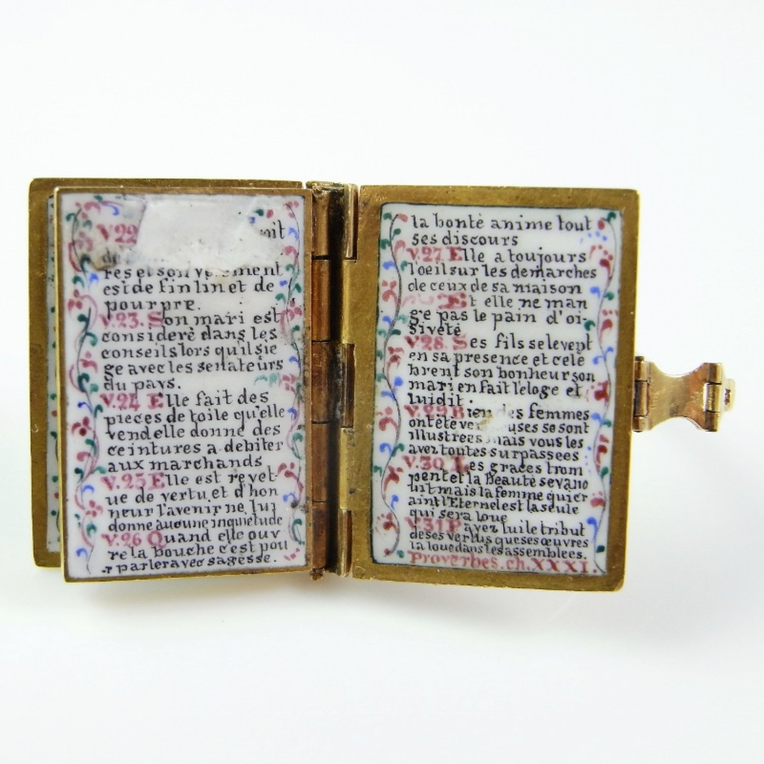 French Empire Georgian Enamel Miniature Holy Bible Ring circa 1810 in 18K Gold French Hand Made Enamel Ring Proverbs 31 Antique Wedding Band