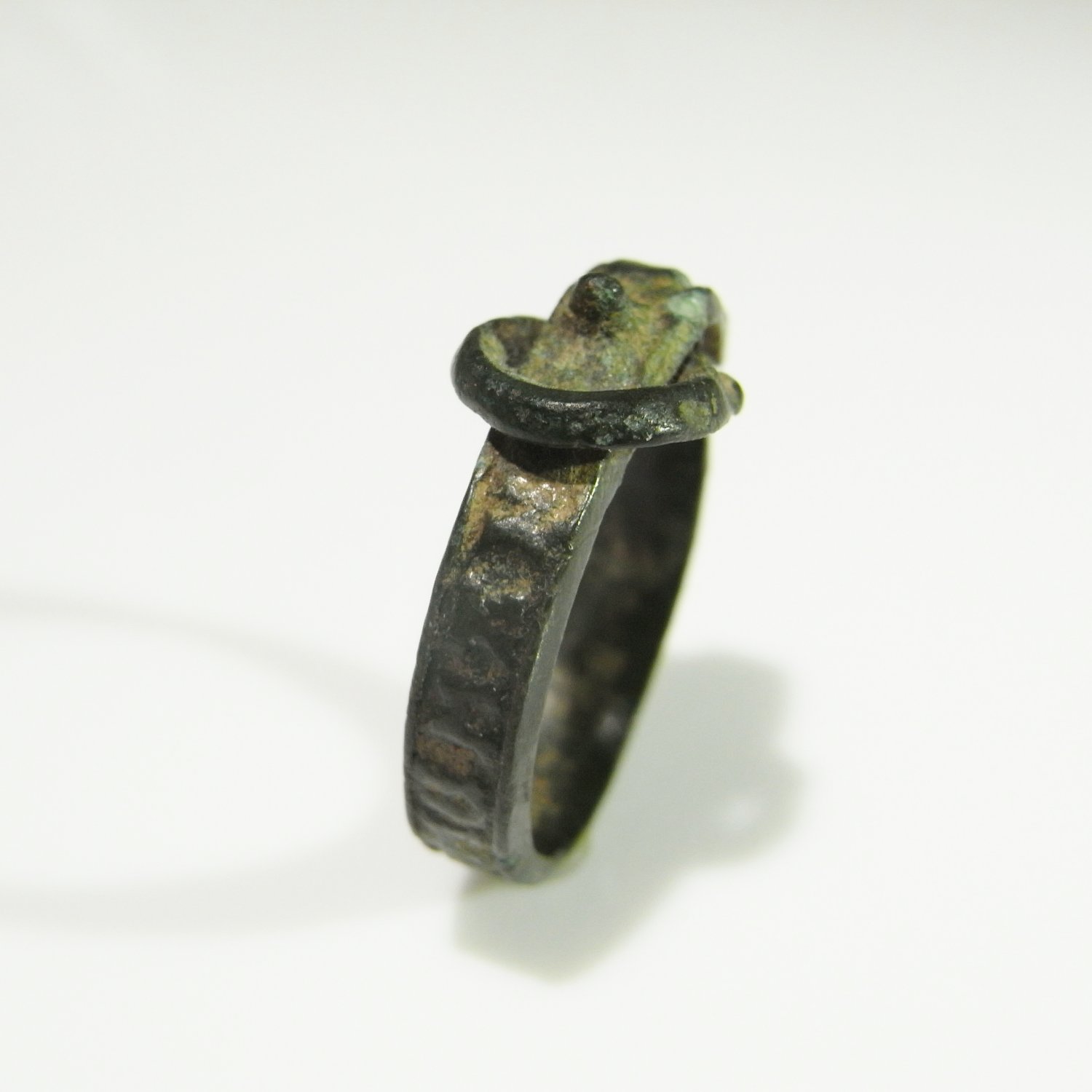 Bronze Ancient Ring Medieval Middle Ages Ring Museum Quality 14th Century Religious Bronze Buckle Ring "Mater Dei Mamanto" Inscribed Inscription Religious Jewelry Amulet Exceptional Extreme Rare
