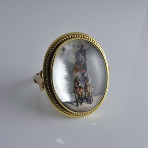 Victorian Essex Crystal Intaglio Ring Miniature Paintings 18K Yellow Gold Ring Georgian Jewelry Antique Gold Ring