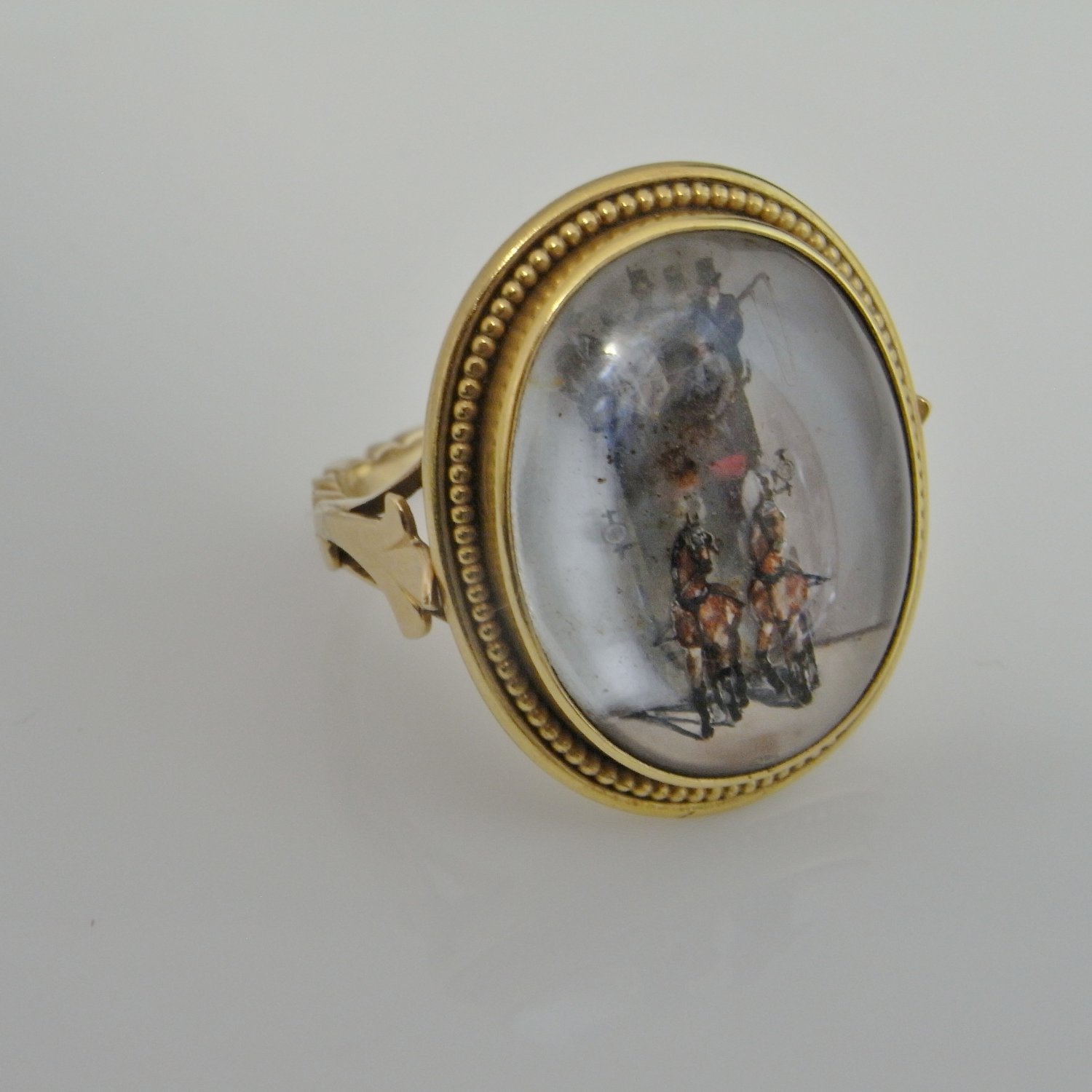 Victorian Essex Crystal Intaglio Ring Miniature Paintings 18K Yellow Gold Ring Georgian Jewelry Antique Gold Ring