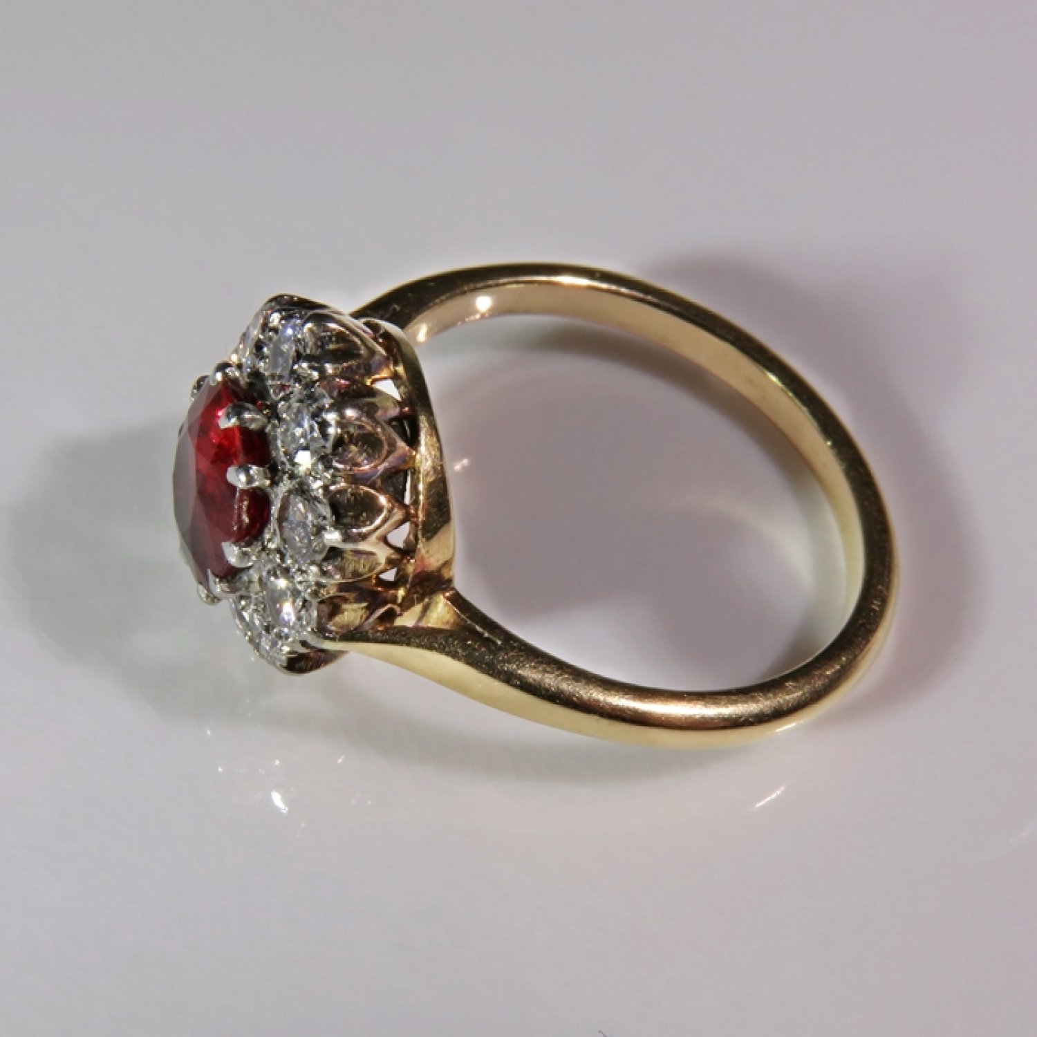Antique Vivid Natural Unheated Red Ruby Diamond Engagement Ring Victorian Post Georgian Jewelry Ruby Anniversary Ruby Engagement Ring Wedding Ring Band Old European Cut Diamond Ring 18K Gold One of a Kind Heirloom Jewelry Cluster Gatsby 19th Century