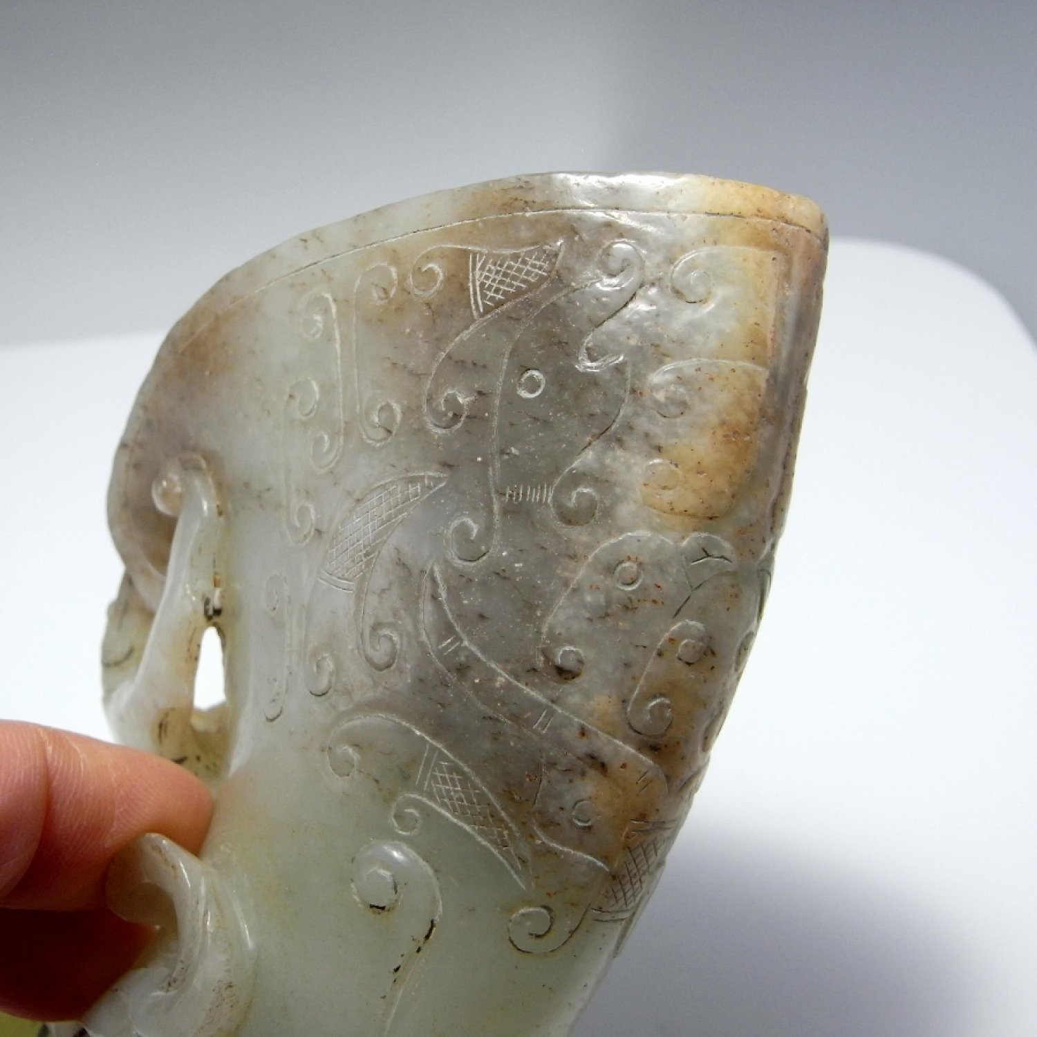 14th to 15th C MING DYNASTY Jade Rhyton Cup Carved Phoenix Statue Ornament Vessel Nephrite Jade Carving Ming Jade Ming Antiques Chinese