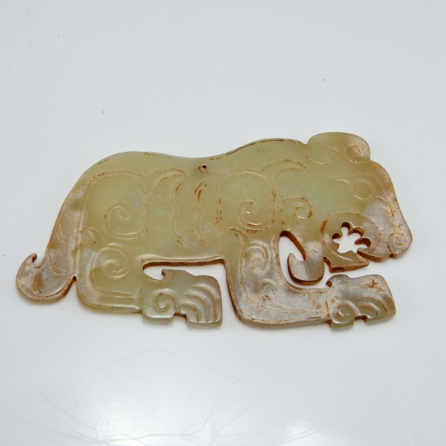 1000BC Western Zhou Dynasty Ancient China Chinese Tiger Amulet Jade Pendant Nephrite Hand Carved Archaic Jade Artifacts Chinese Antiques Talisman Amulet