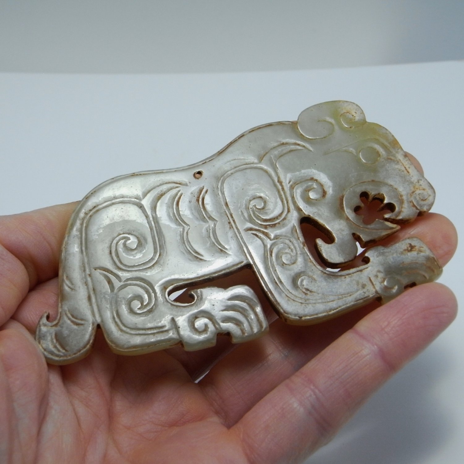 1000BC Western Zhou Dynasty Ancient China Chinese Tiger Amulet Jade Pendant Nephrite Hand Carved Archaic Jade Artifacts Chinese Antiques Talisman Amulet