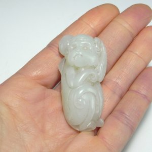 1000 AD SONG Antique Jade Monkey Carving Chinese White Jade Carving Jade Animal Ornament Statue Carving Antiquities Ancient Jade