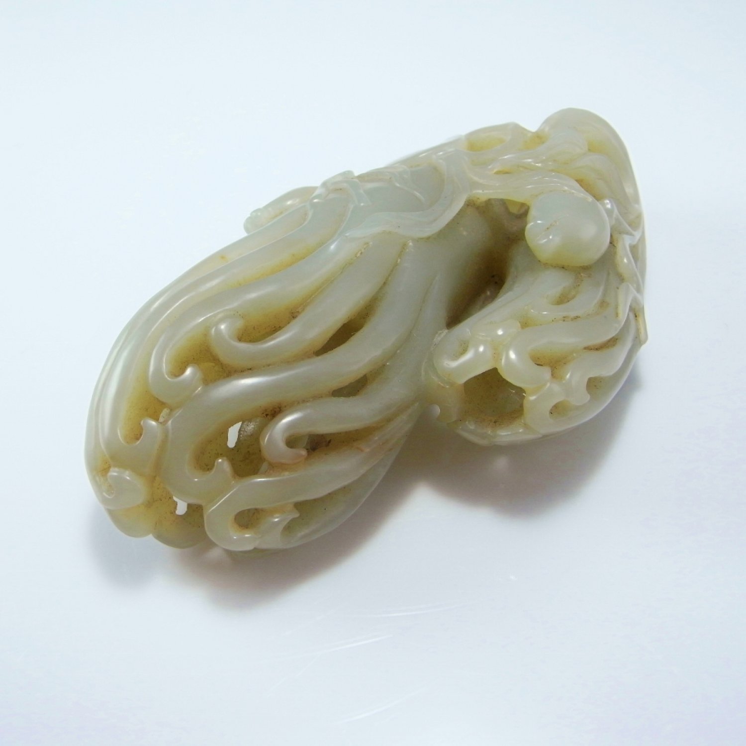 18th Century Jade Citron Lady Finger Citron Buddhas Hand Nephrite Jade Carving Statue Antique Chinese Celadon Jade Qing Dynasty Qianlong Statue Ornament Sculpture Decoration