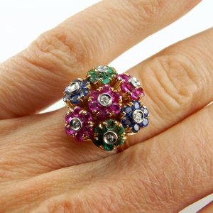 Unique Engagement Kinetic Ring 1950s Engagement Ring Ruby Diamond Ring Emerald Diamond Ring Sapphire Diamond Ring En Tremblant Jewelry 18K
