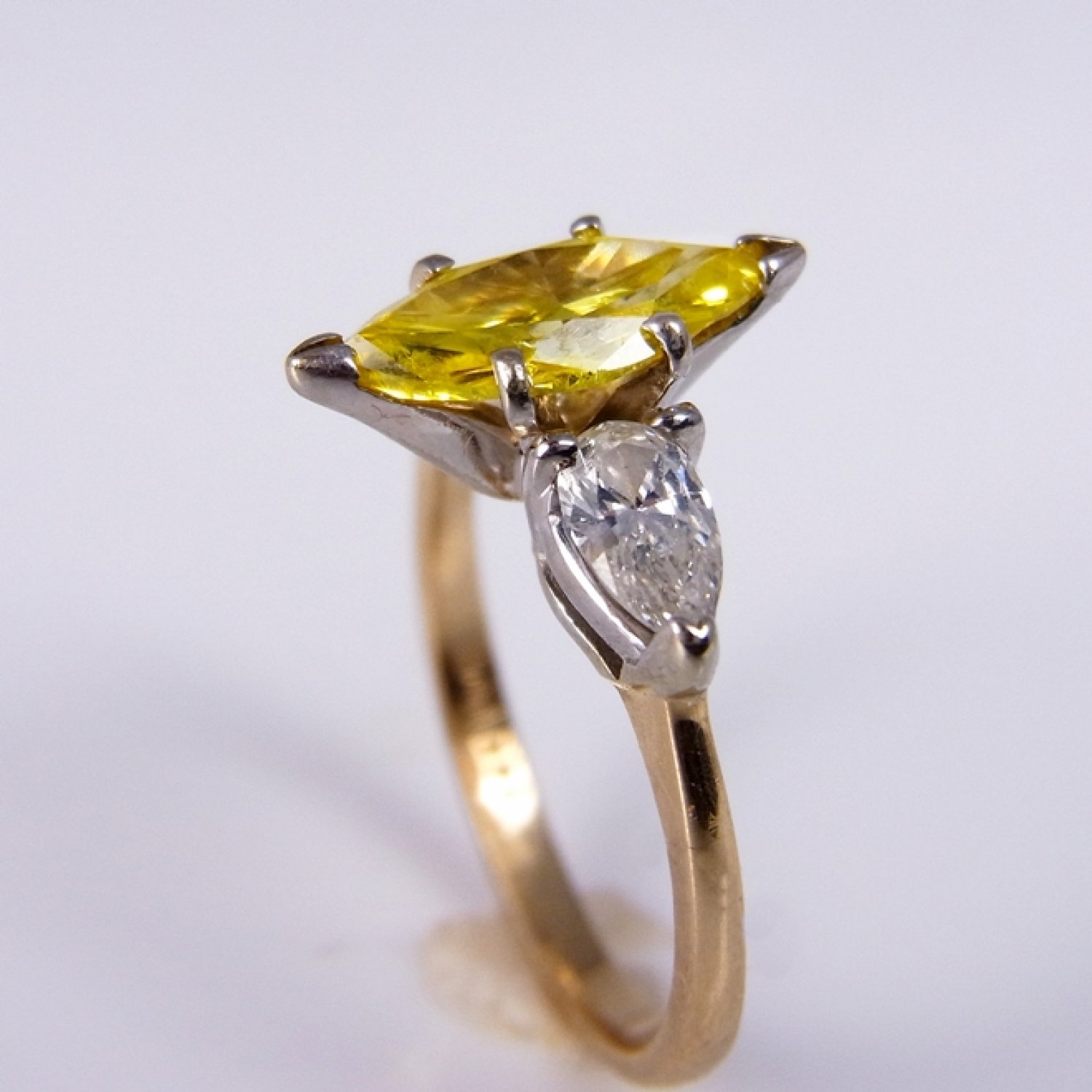 rectangle engagement ring with canary diamond