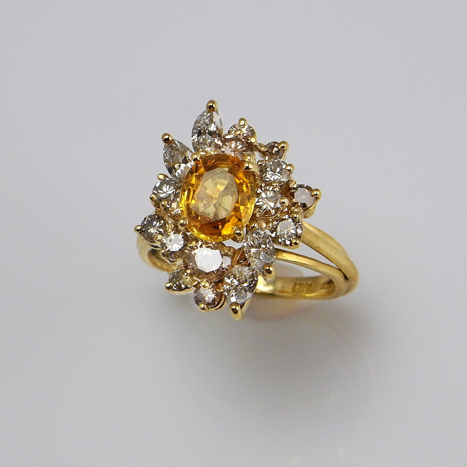 Yellow Sapphire Champagne Diamond Ring Sapphire Diamond Wedding Ring Wedding Band Mid Century Engagement Ring 1950s Wedding 18K
