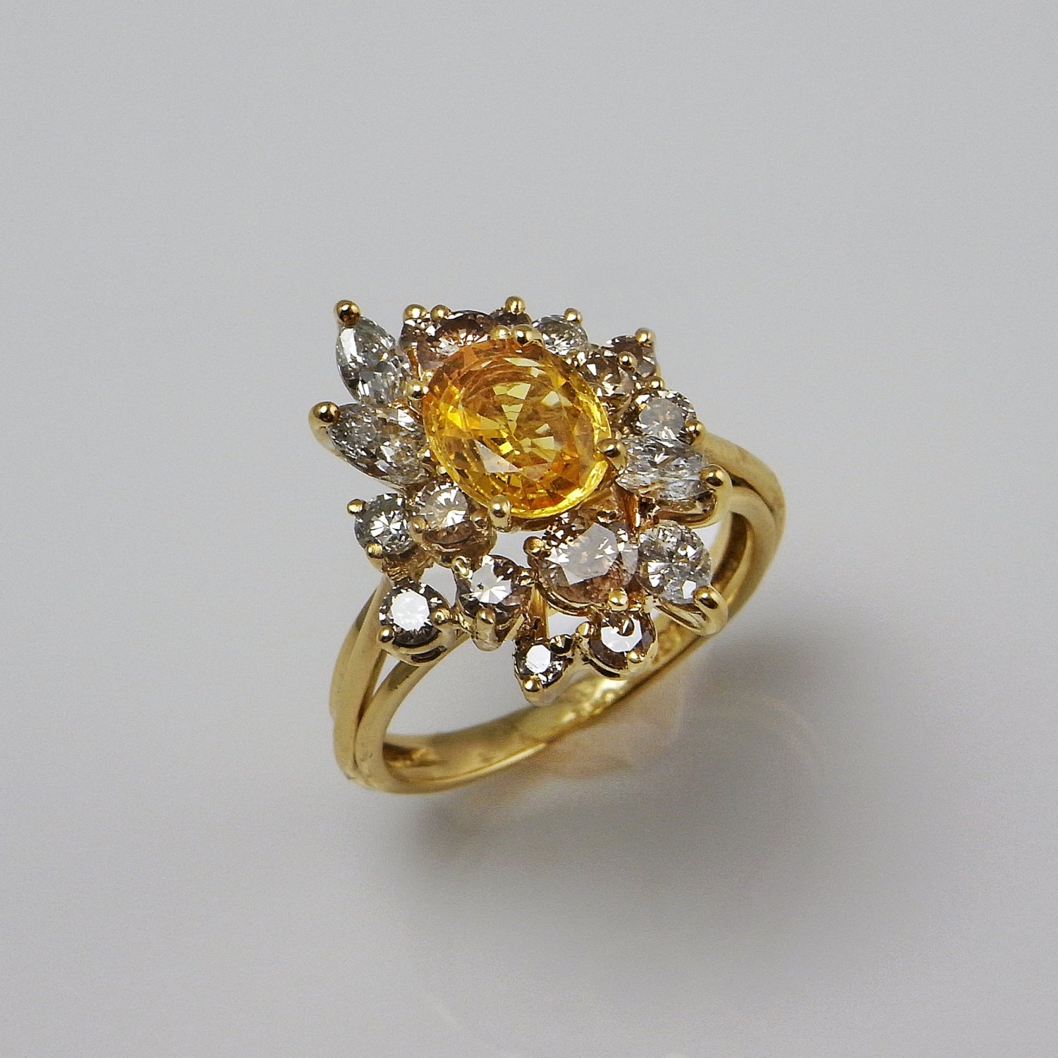 Yellow Sapphire Champagne Diamond Ring Sapphire Diamond Wedding Ring Wedding Band Mid Century Engagement Ring 1950s Wedding 18K