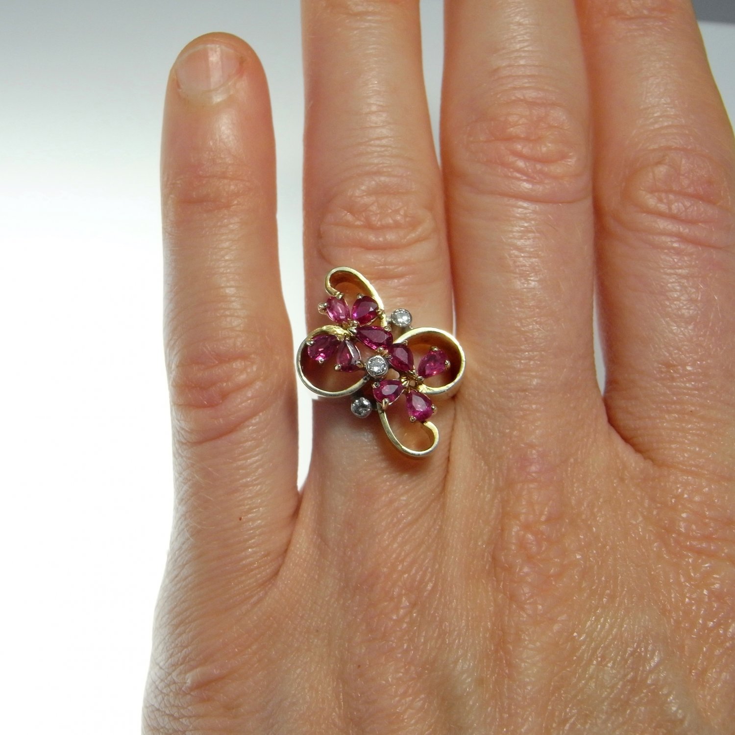 Unique 1920s Art Deco Ruby Ring 1920s Ruby Diamond Ring Art Deco Ruby Ring 14k Yellow Flower Floral Ring Ruby Daisy Ring Butterfly Ring Bow 1920s Ophir Jewels Australian Antique